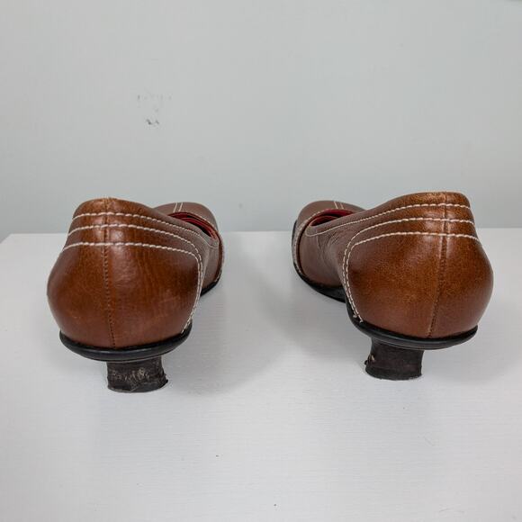 Vintage Y2K Kitten Heel Loafers 7 Brown Buckle Squre Toe Academia Twee Chunky - Picture 6 of 16